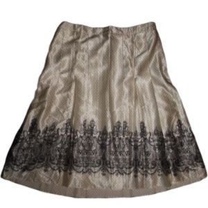 Silky Cream & Black Pleated Skirt Size 6